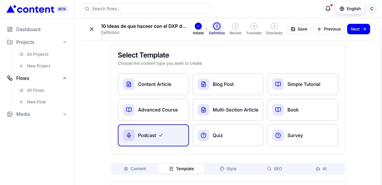 FLOW Workflow - 5-step content creation process